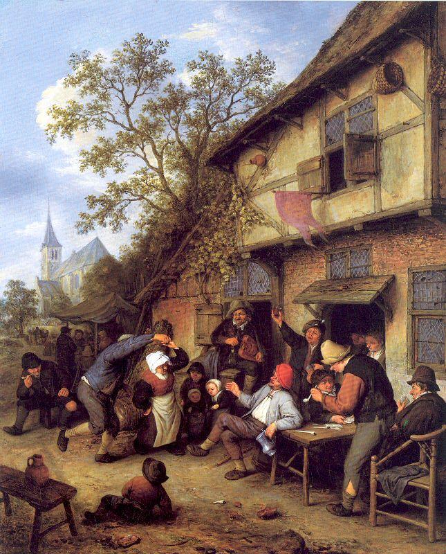 Ostade, Adriaen van Merrymaking Outside an Inn France oil painting art